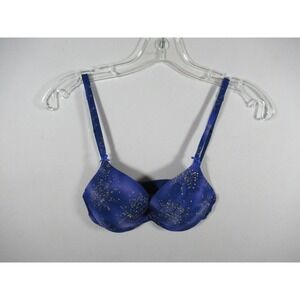 Victoria's Secret Plunge Rhinestone Bra 32B Indigo Underwire Padded